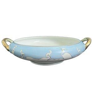 Nippon • Vintage Hand Painted Victory White Crane Egret Bird Footed Bowl Dish
